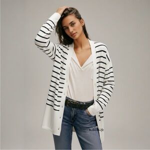 🌻Cabi Turnabout Reversible Black White Striped Cardigan Sweater Size Small